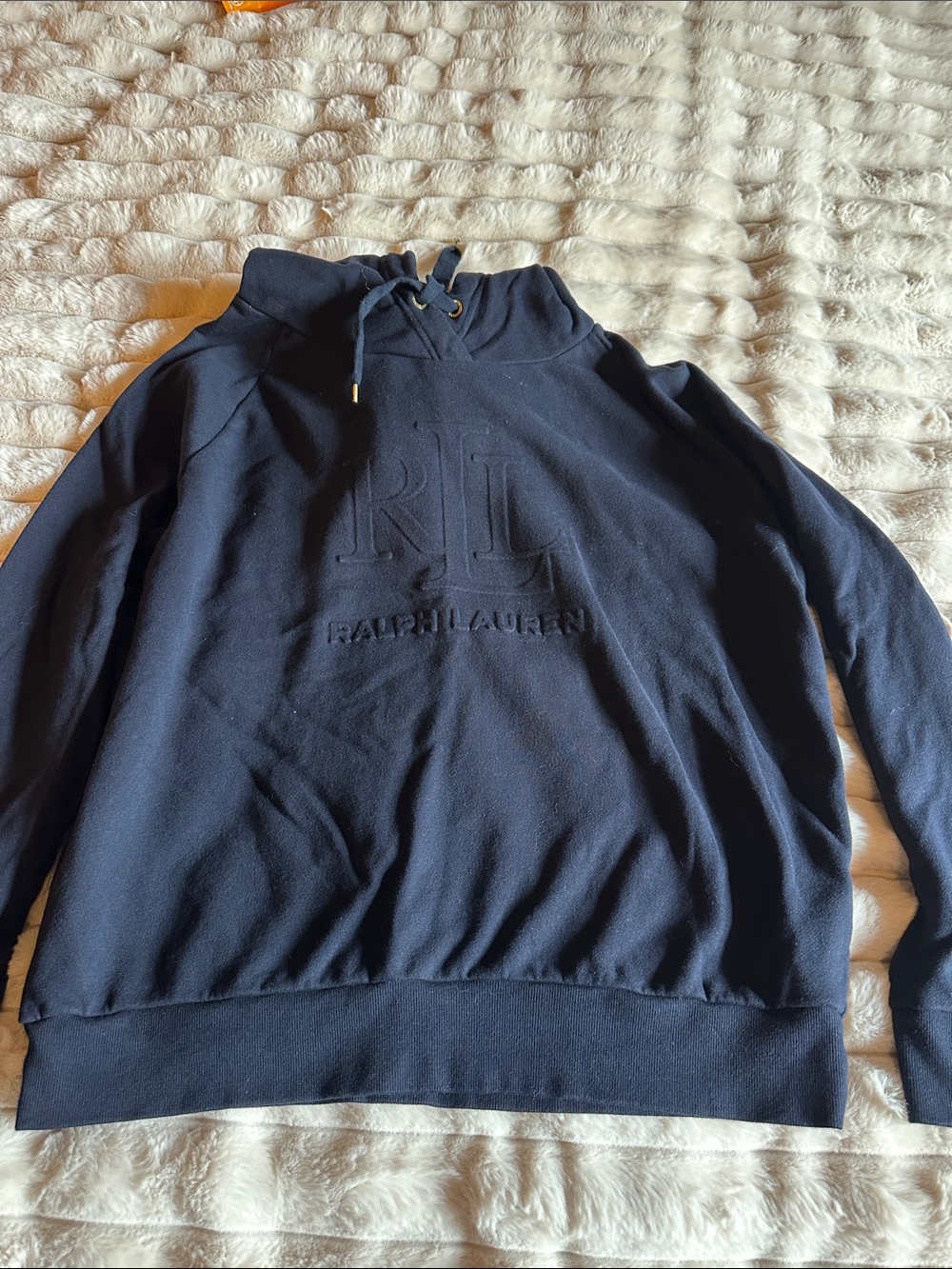Ralph Lauren Women’s Navy Embossed Logo Hoodie Sweatshirt